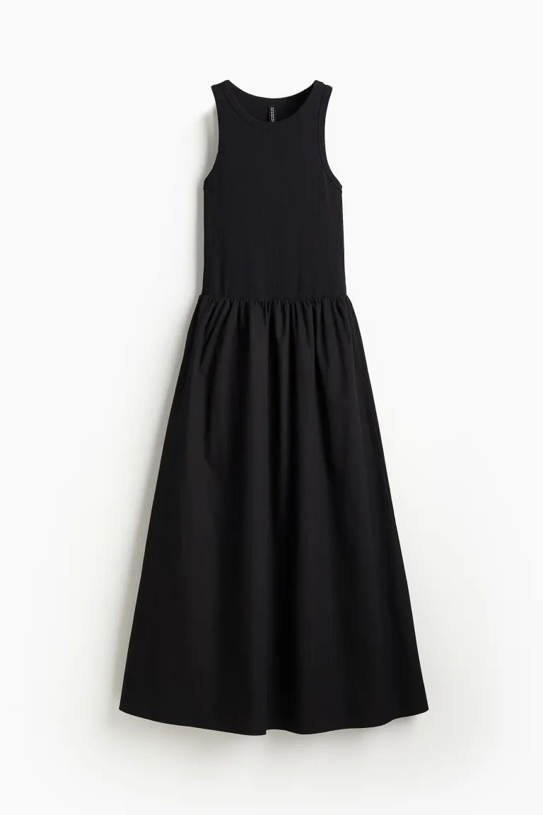 Poplin-skirt Ribbed Jersey Dress | H&M (US + CA)