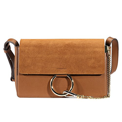 Lacattura Women's Genuine Leather Chain Nubuck Flap Shoulder Bag (Camel) | Amazon (US)