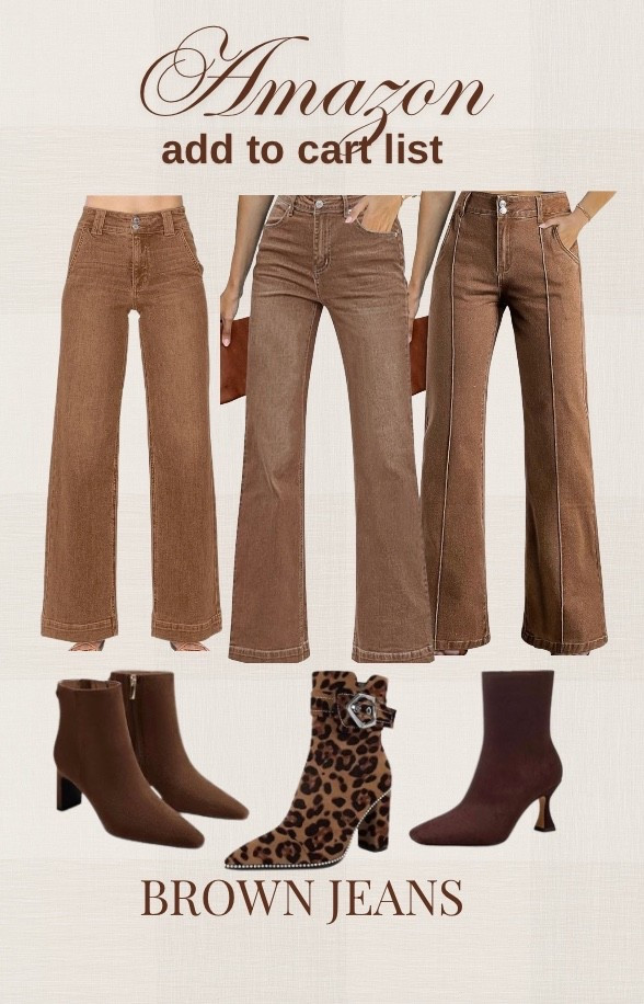 Amazon Add-to-Cart List 🤎 brown jeans edition — chic, flattering, and perfect for fall-to-holiday layering. Styled with cozy knits and ankle boots for that elevated everyday look.
brown jeans outfit | Amazon fashion finds | fall denim | winter jeans | brown flare jeans | neutral outfit inspo | ankle boots | cozy neutral look | elevated casual style | holiday fashion edit


#LTKFindsUnder100 #LTKSeasonal #LTKStyleTip