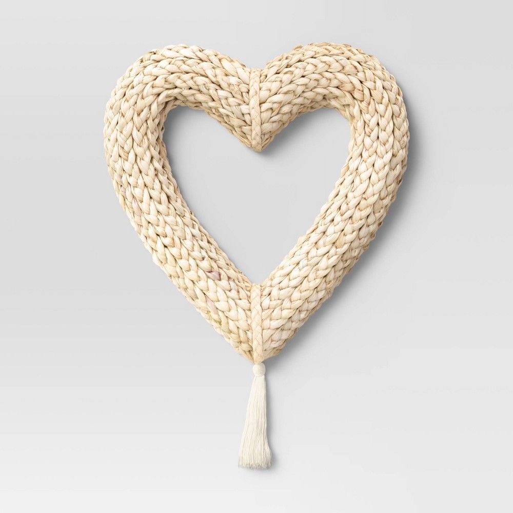 12" Artificial Woven Corn Husk Heart Wreath Natural/White - Opalhouse™ | Target