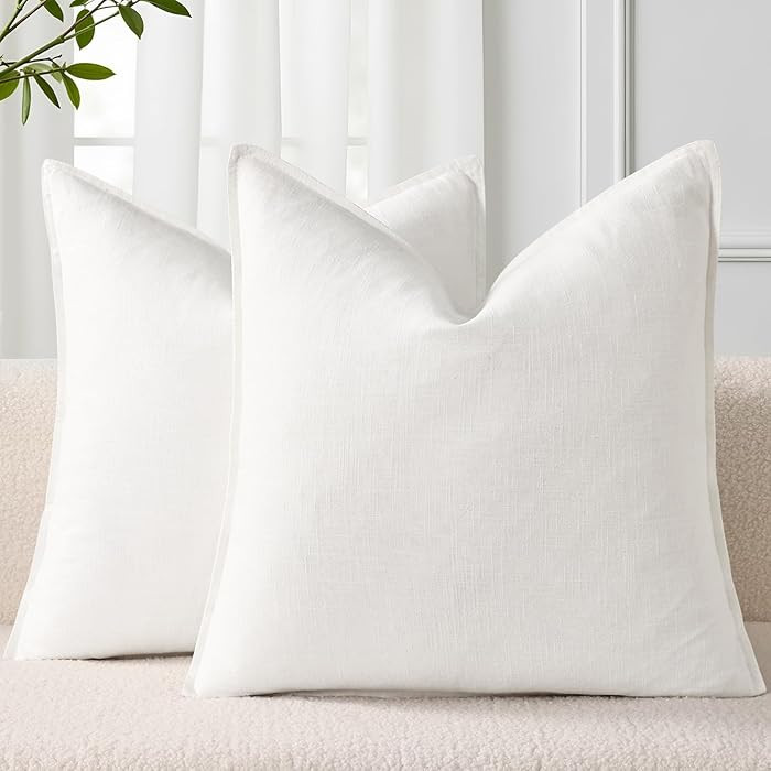 decorUhome Spring Decorative Linen Throw Pillow Covers 20x20 Inch Set of 2 Cream White Pillow Cov... | Amazon (US)