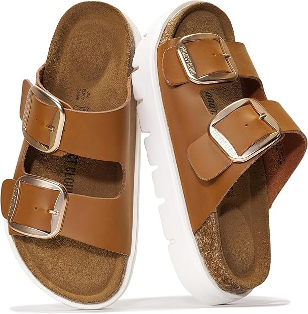 Project Cloud 100% Genuine Leather Platform Sandals Women Footwear - Wedge Chunky Slides for Wome... | Amazon (US)