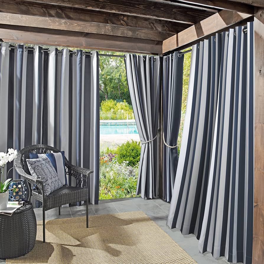 Sun Zero Valencia 2-Pack Cabana Stripe Indoor/Outdoor UV Protectant Energy Efficient Grommet Curt... | Amazon (US)