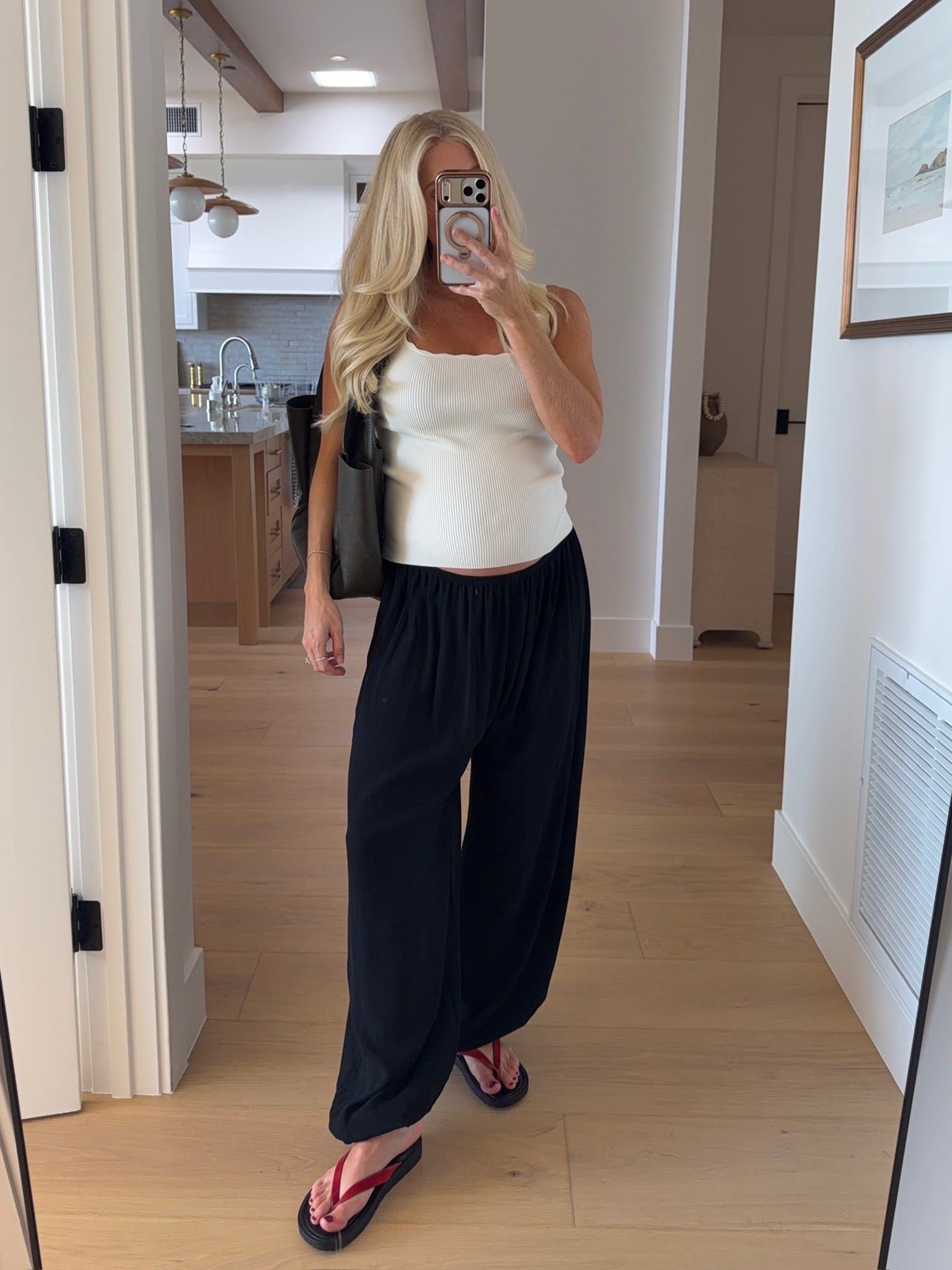 Wearing a medium in tank & pants, shoes run tts! #kathleenpost

Spring transition look, spring outfits 2026, bump friendly, maternity look, bump chic, casual chic look, errands outfit, farmers market 

#LTKSeasonal #LTKootd #LTKBump