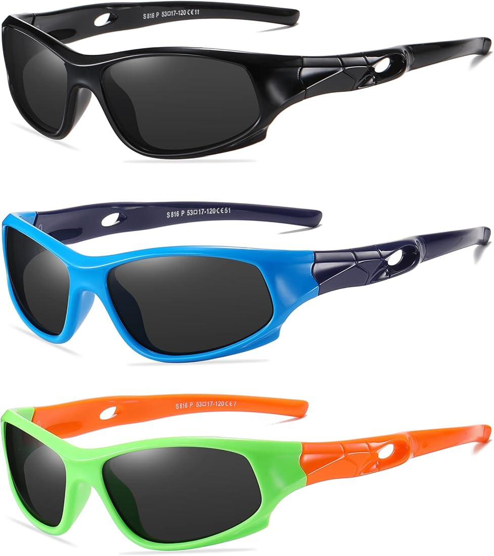 DYLB 3 Pack Flexible Kids Polarized Sunglasses For Boys Girls With Strap, Sport Sunglasses for Ch... | Amazon (US)