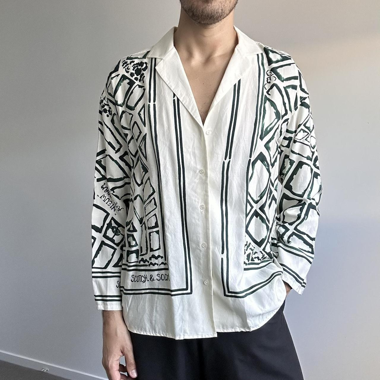Scotch & Soda cream and green silk oversized shirt... | Depop | Depop AU
