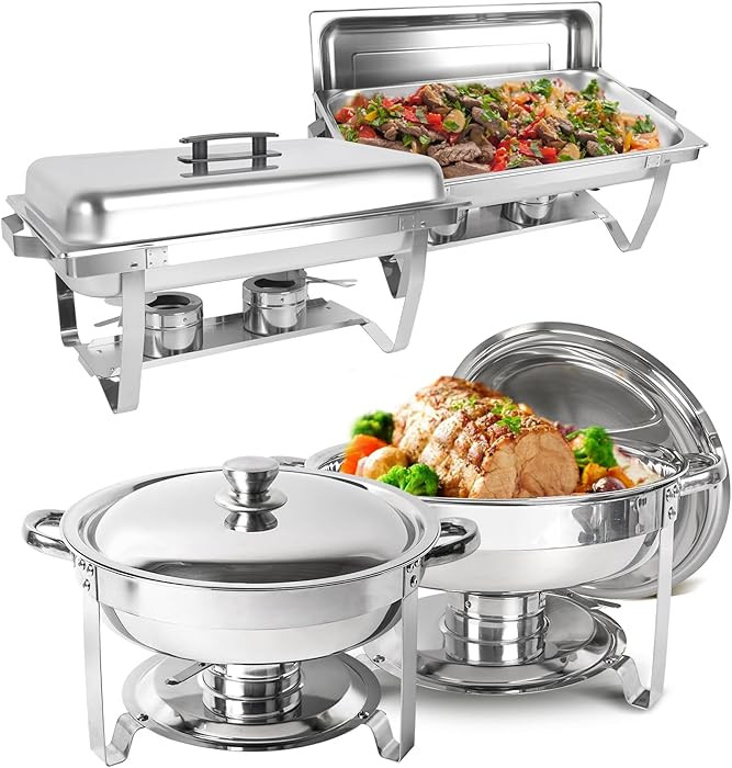 IMACONE Chafing Dish Buffet Set 4 Pack, 8 QT Rectangle & 5QT Round Stainless Steel Chafer for Cat... | Amazon (US)
