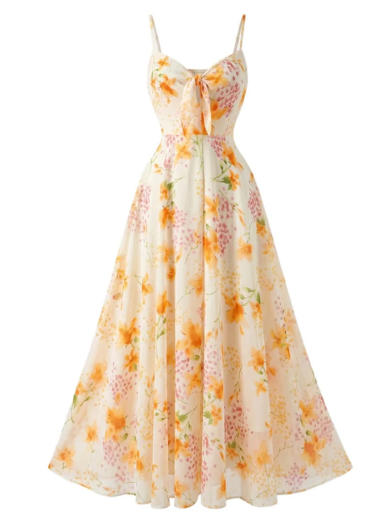 Multicolor 1930s Floral V-Neck Bohemian Slip Dress | Retro Stage