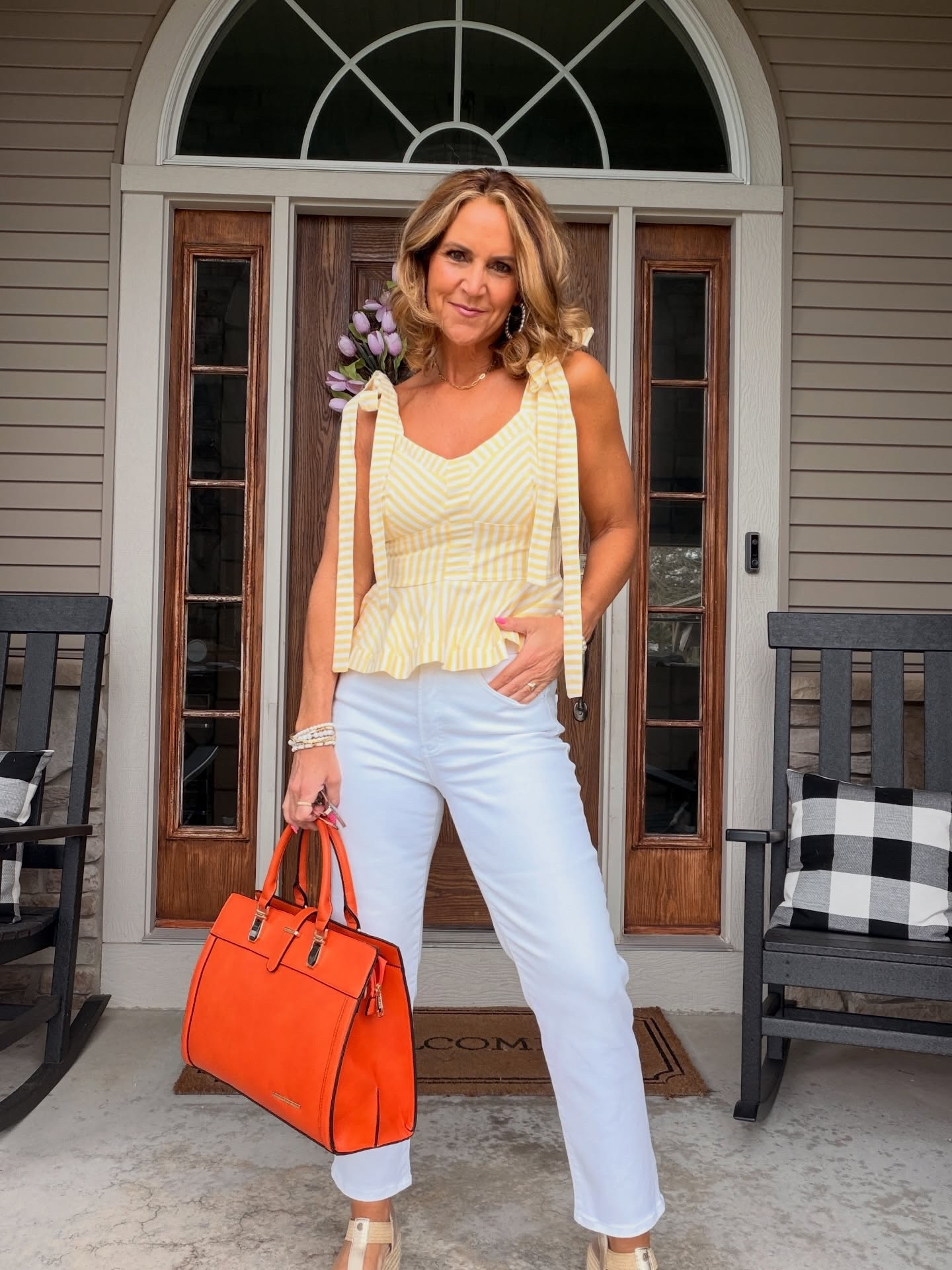 The cutest spring outfit 💛

Save $$ on the top with code KELLY15 @shoplivinginyellow 
Limited availability - wearing a M

#LTKOver40 #LTKootd