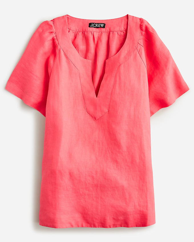 Flutter-sleeve linen V-neck top | J. Crew US
