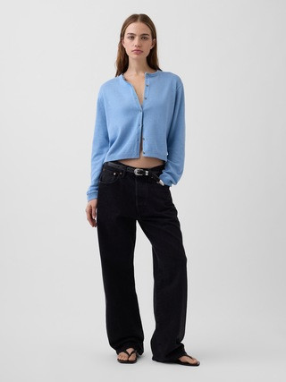 100% Cotton Relaxed Crop Cardigan Sweater | Gap (US)
