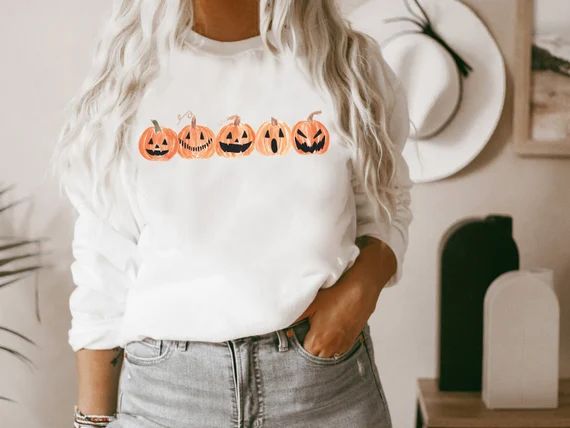 Thanksgiving Sweatshirt Cute Pumpkins Jack O Lantern | Etsy | Etsy (US)