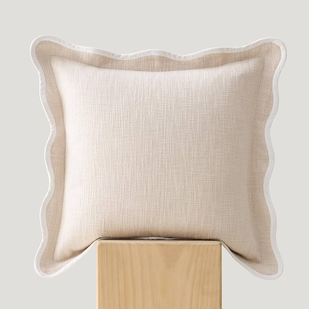 Double Stitch Scalloped Throw Pillow Covers - 100% Cotton Decorative Boho Pillow Covers 20 x 20, ... | Amazon (US)