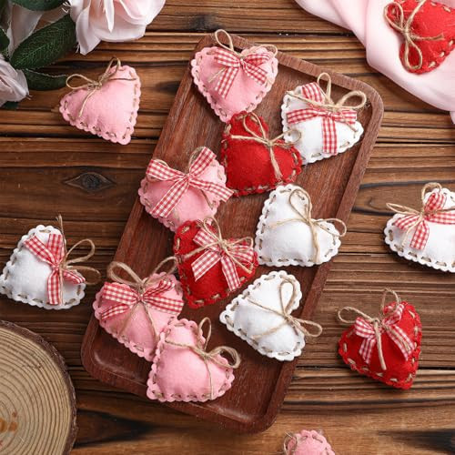 HunnmingRe 24 Pcs Valentine Felt Heart Ornaments for Tree Small Heart Hanging Decorations Valentine Felt Baubles for Home Wedding Party Decor(2.4 Inch,Elegant Style,Red Pink White) | Amazon (US)