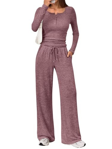 Trendy Queen Women's 2 Two Piece Matching Lounge Sets Fall Winter Airport Fashion Outfits Sweater Wide Leg Pants Sweat Suit Travel Cute Old Momey Clothes Casual Workout Sweatsuit Loungewear 2026 | Amazon (US)