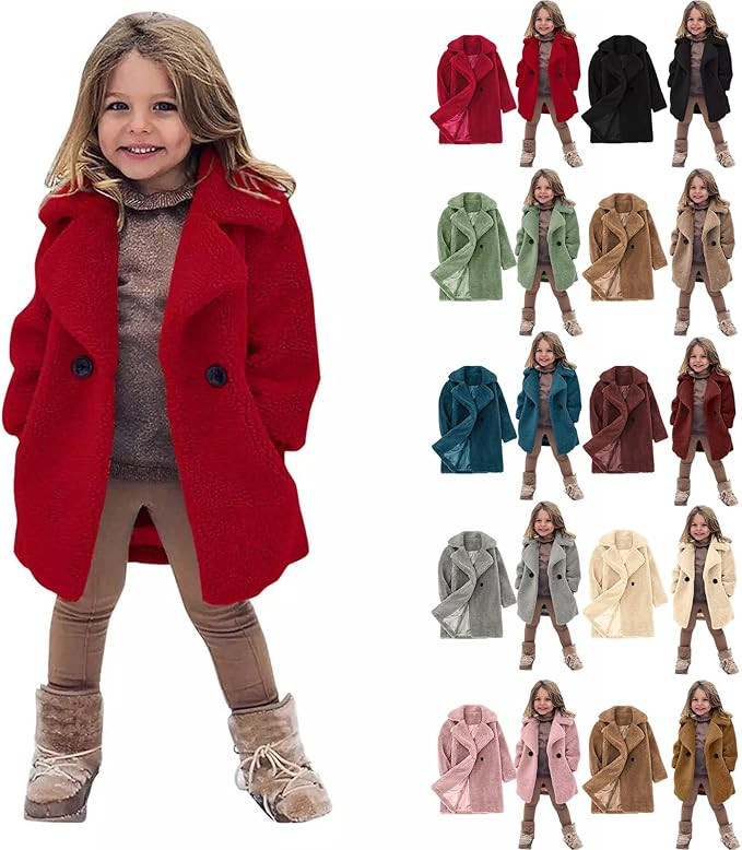 Amazon.com: Baby Girls Winter Coats Fleece Jacket Tops Thick Faux Fur Lapel Button Long Toddler C... | Amazon (US)
