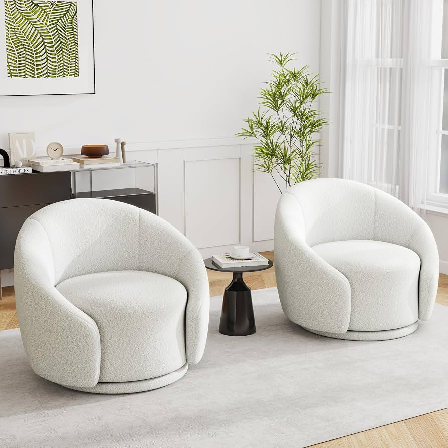 UIXE Swivel Accent Chair, Boucle Barrel Chair Upholstered Arm Chair for Living Room, Modern Round... | Amazon (US)