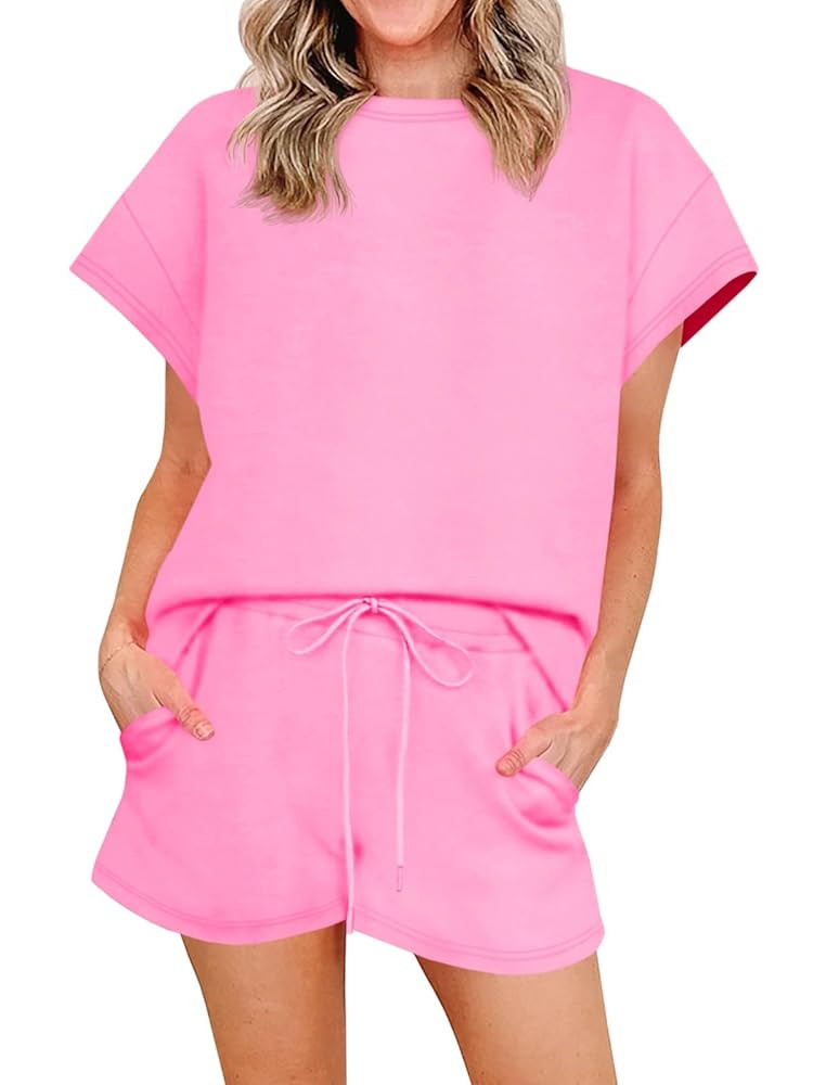 Imily Bela Womens 2 Piece Lounge Sets Summer Short Sleeve Tops and Shorts Set Airport Travel Outf... | Amazon (US)