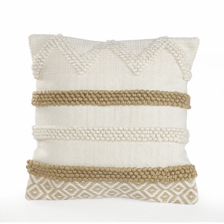 Ox Bay Neutral Textured Color Block Striped Throw Pillow - Beige / White 20" x 20" - Walmart.com | Walmart (US)