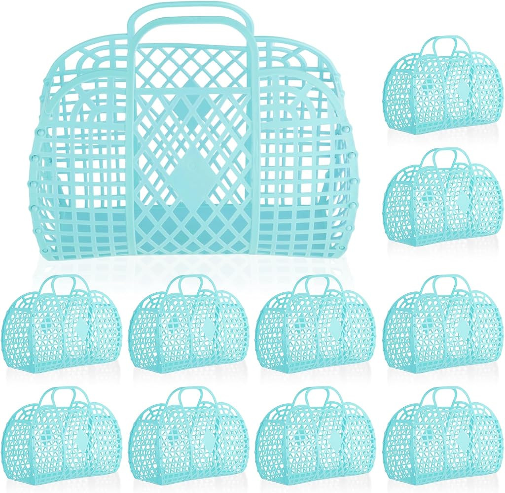 Rainmae 10 Pcs Jelly Purse Jelly Basket Beach Bags, Reusable Tote Beach Handbags, Plastic Beach B... | Amazon (US)