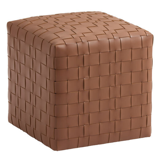 Sadler Brown Handwoven Faux Leather Cube Rolling Ottoman by World Market | World Market