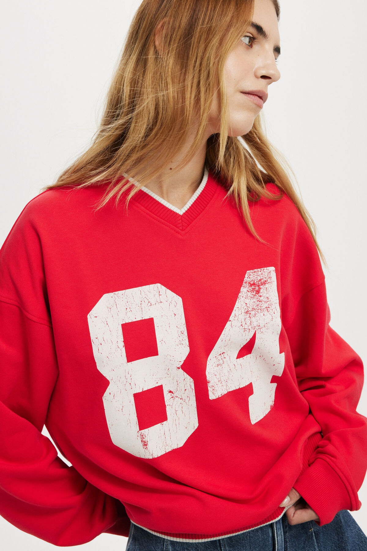 Classic Fleece Graphic V Neck Sweatshirt | Cotton On (US)