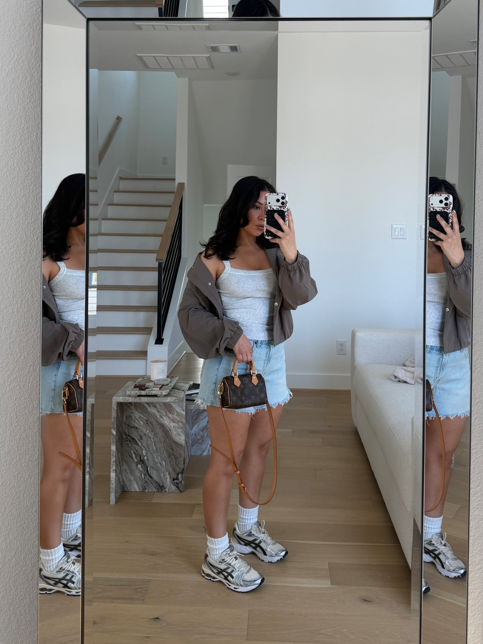 Jacket: xs 
Shorts: 26 
Tank: small
White ankle socks 
Sneakers: 6.5 women 
Nano speedy bag 

#LTKootd #LTKdayinmylife #LTKgrwm