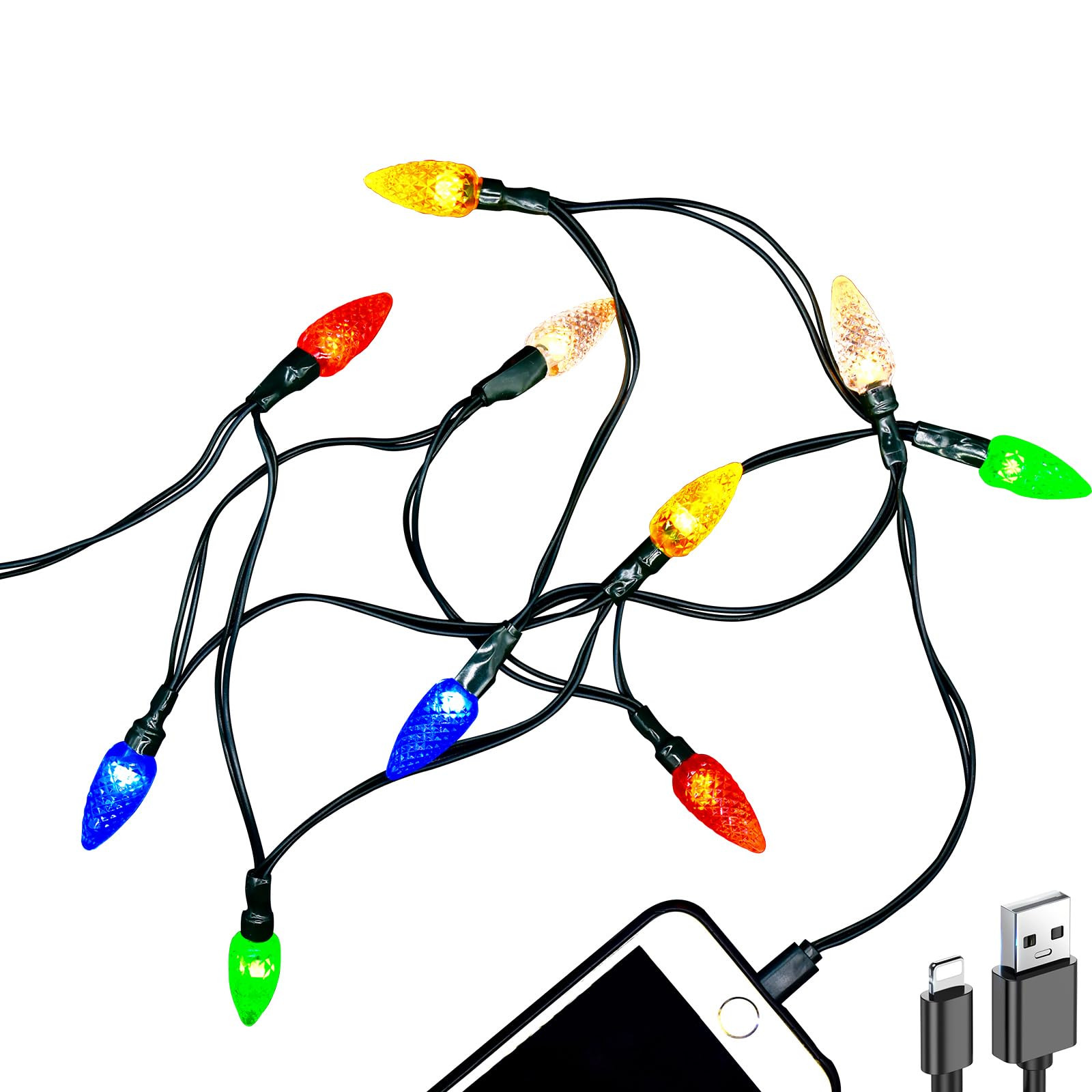 Christmas Light Phone Charging Cable Charger Cord USB-A to Light-ning 55"/10 LED Festive Bulb Cab... | Amazon (US)