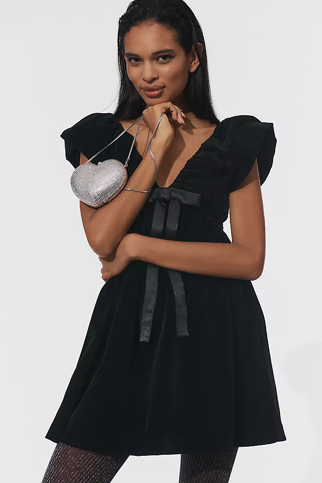 Velvet Bow Mini Dress | Anthropologie (US)