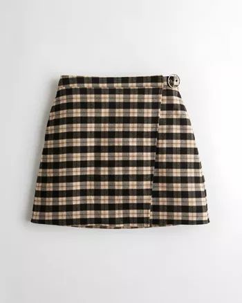 Ultra High-Rise Wrap-Front Plaid Skirt | Hollister US