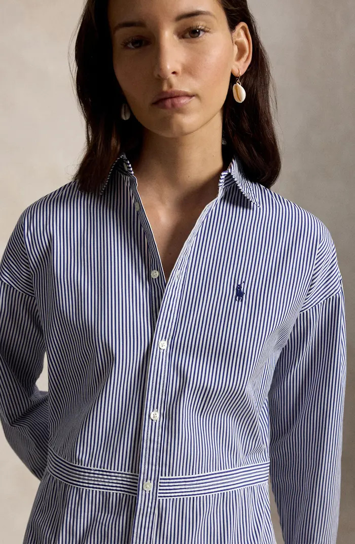 Long Sleeve Stripe Poplin Mini Shirtdress | Nordstrom