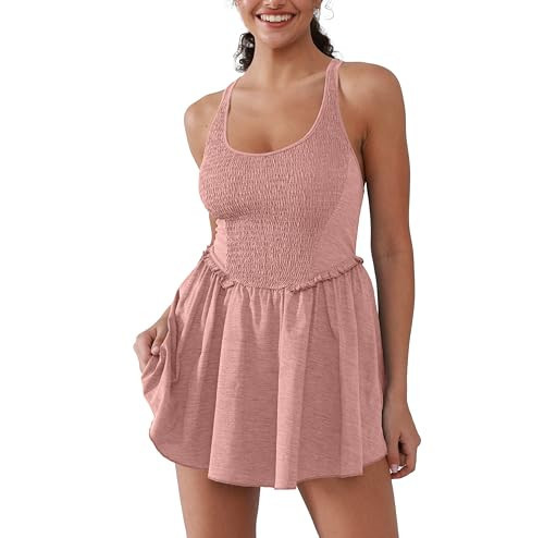 YIPINK Tennis Dress with Built in Shorts and Pockets Summer Cut Out Sleeveless Workout Golf Athletic Mini Dress Light Pink | Amazon (US)