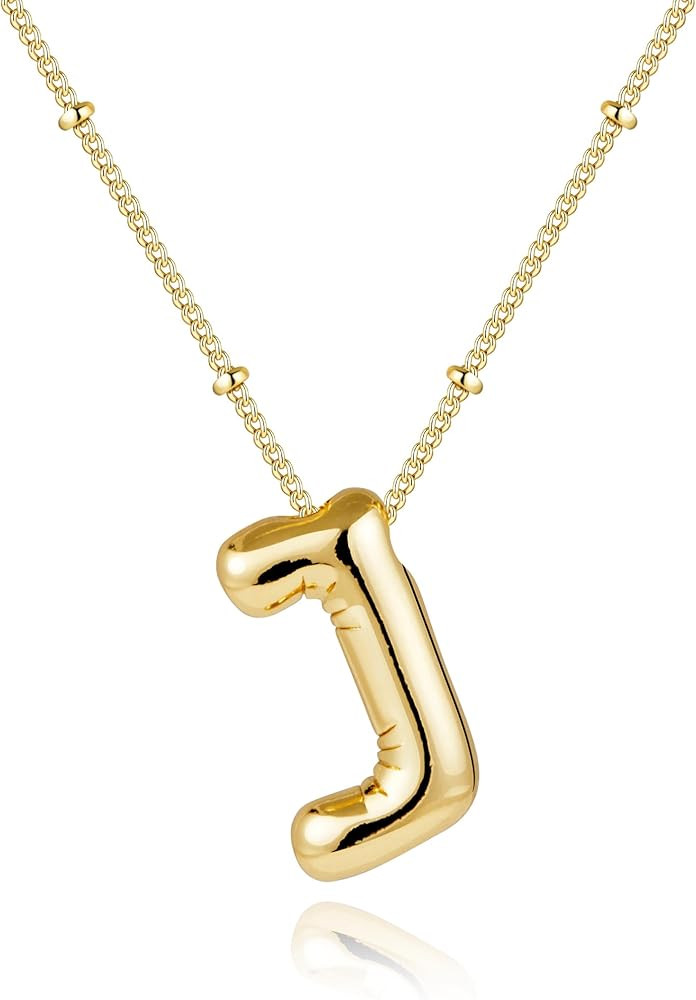Inerney Gold Bubble Letter Necklace Initial Necklaces for Women, Chunky 14K Plated Balloon Initia... | Amazon (US)