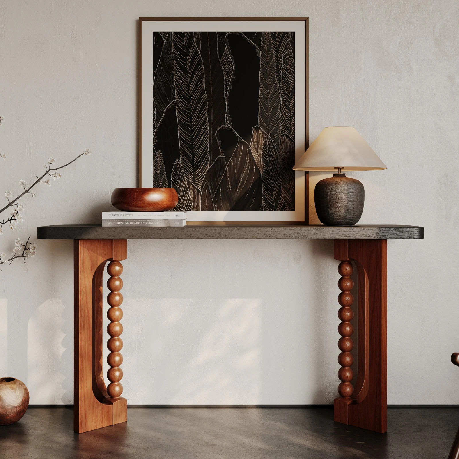 GlasFlength 59 Inch Console Table Long Wood Sofa Table Behind Couch Narrow Hallway Accent Table with Lacquered Surface and Unique Spherical Legs for | Lowe's