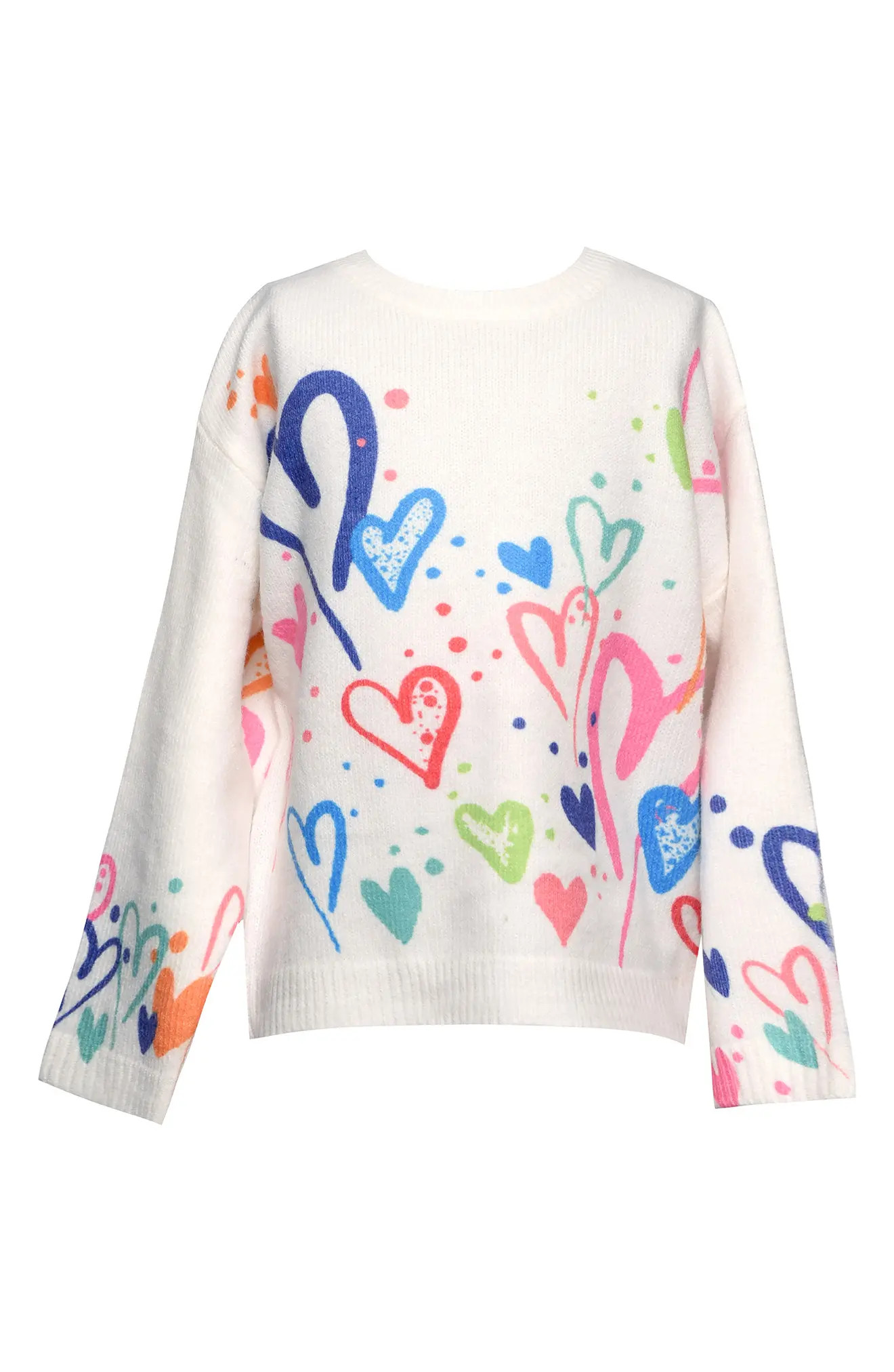Truly Me Kids' Hearts Crewneck Sweater in Ivory Multi at Nordstrom, Size 3T | Nordstrom