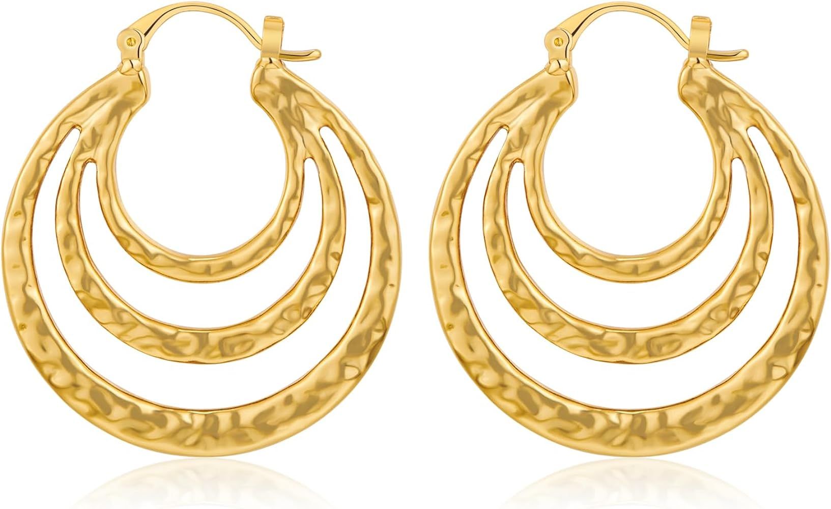CLASSYZINT Gold Dangle Earrings for Women, 14K Gold Plated Teardrop Hammered Dangle Earrings | La... | Amazon (US)