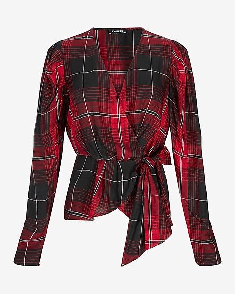 Plaid Wrap Front Bow Top | Express