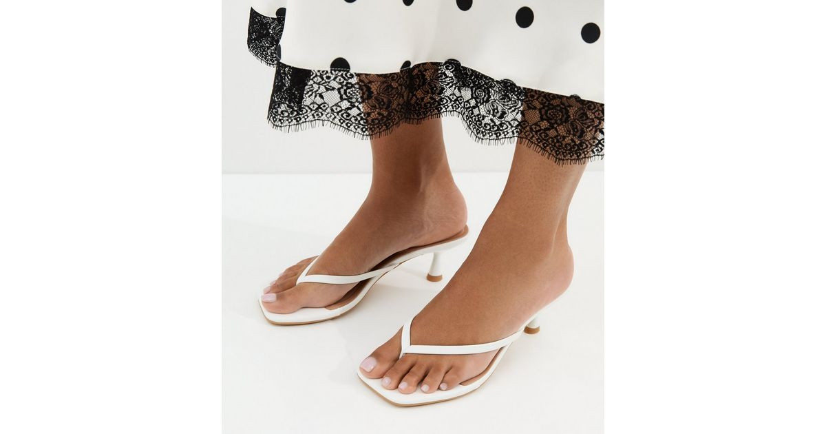 White Faux Leather Toe Post Mule Sandals | New Look | New Look (UK)