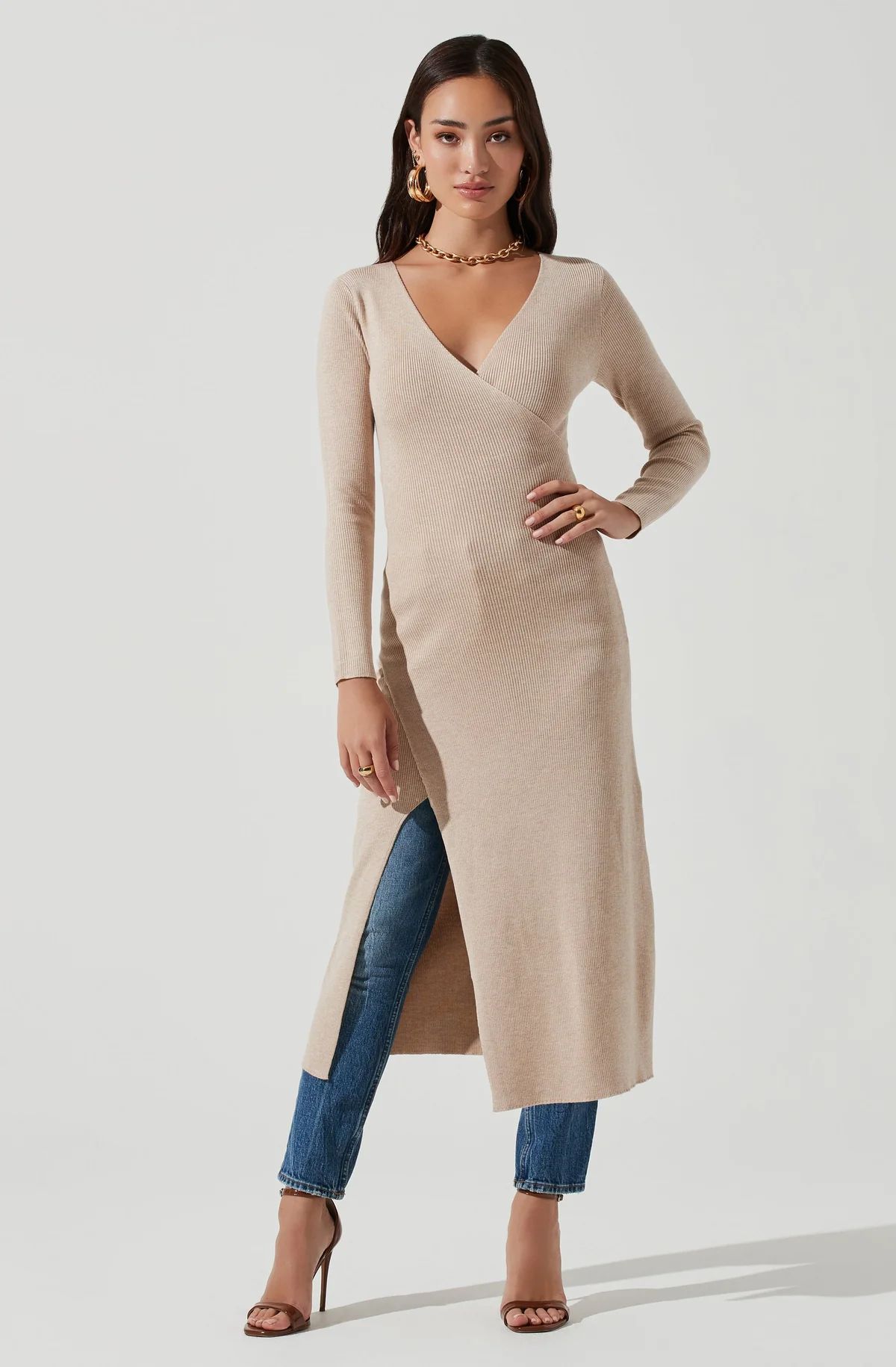 Hi Slit Cross Front Sweater - TAUPE / XS | ASTR The Label (US)