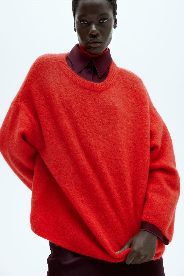 Oversized mohair-blend jumper - Red - Ladies | H&M GB | H&M (UK, MY, IN, SG, PH, TW, HK)