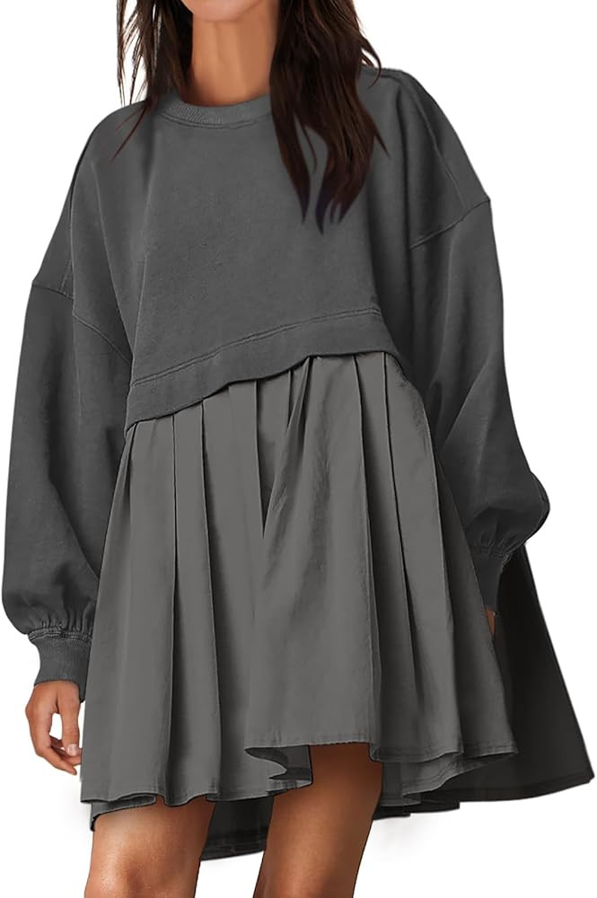 ANRABESS Women Sweatshirts Dress Oversized Long Sleeve Patchwork Casual Loose Pleated Pullover Mi... | Amazon (US)