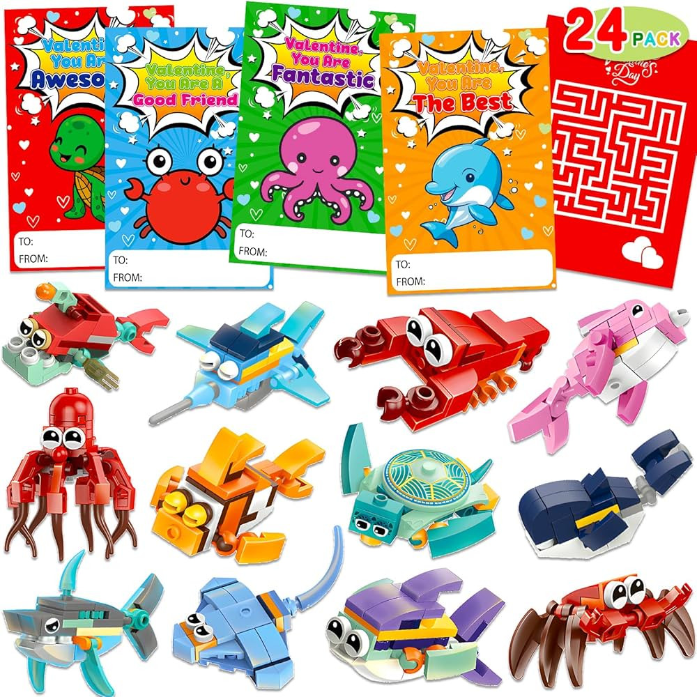 Animal Building Blocks Valentines Day Cards for Kids Classroom School Valentine's Exchange Gifts ... | Amazon (US)