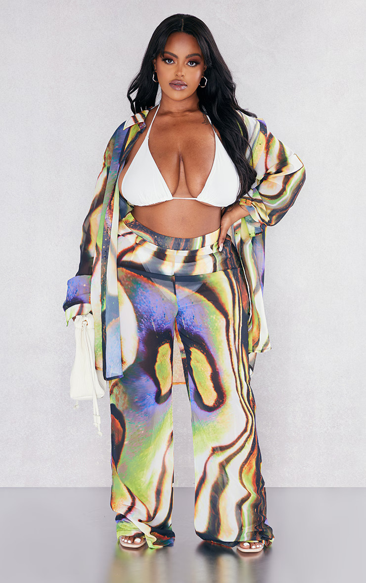 Plus Multi Swirl Print Beach Flares | PrettyLittleThing US