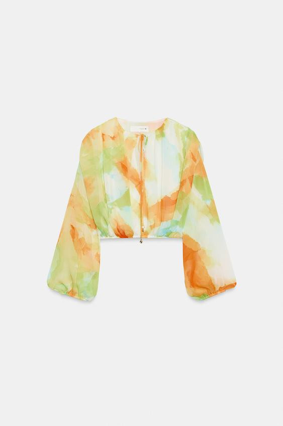 PRINTED CROPPED BLOUSE | Zara US