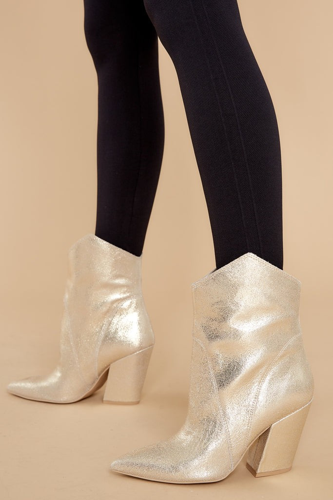 Nestly Dune Light Gold Metallic Suede Booties | Red Dress 