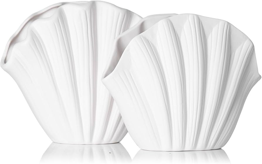 Shell Vases Set of 2 for Living Room Decor, Ceramic Vases for Modern Home Decor, Unique Vase, Bea... | Amazon (US)