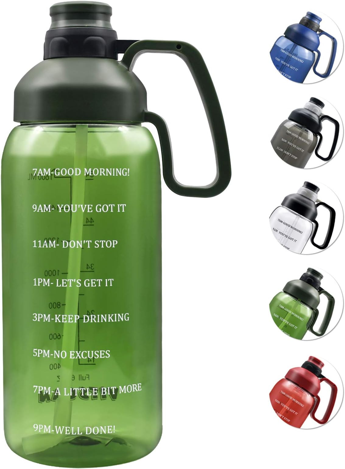 2l Water Bottle with Straw Two-lid Super Leakproof Portable Big Handle, 5-way to Drink 64OZ Motivati | Amazon (US)