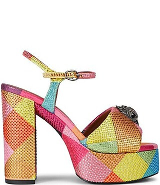 Kurt Geiger London Kensington Colorblock Crystal Embellished Logo Platform Dress Sandals - 38(7.5) | Dillard's