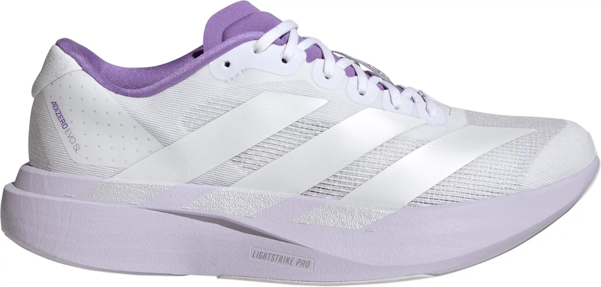 adidas Women's Adizero EVO SL Running Shoes, Size 7.5, White/Zero Metallic/Purple Tint | DICK'S Sporting Goods