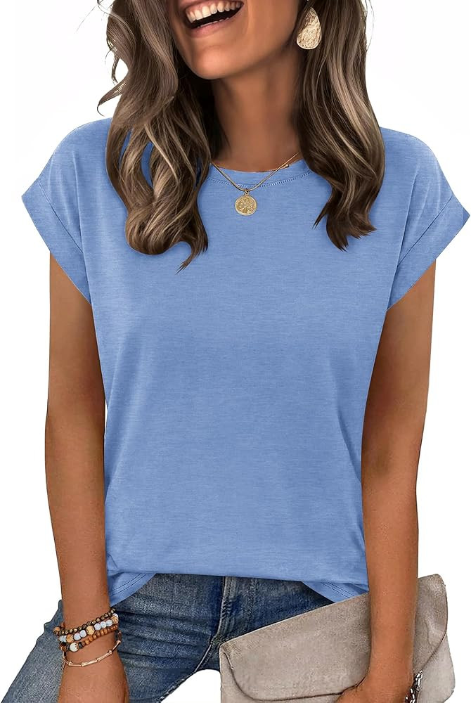 Zeagoo Womens Tops Summer Casual Cap Sleeve Tshirts Shirts Business Dressy Spring Fashion Outfits... | Amazon (US)